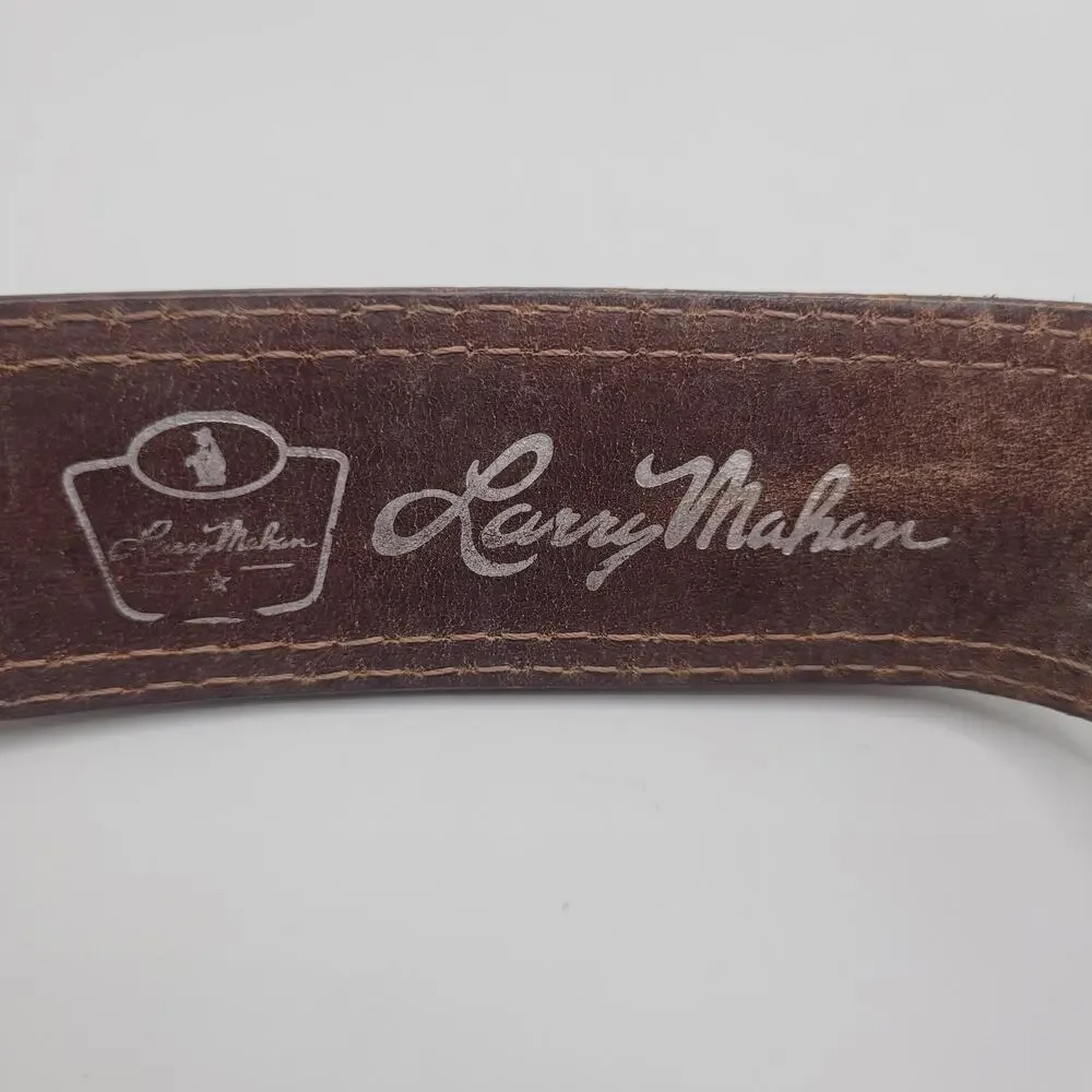 Larry Mahan Belt 36 Brown Leather‎ Cow Hair Studded Tooled Western Cowboy Rodeo